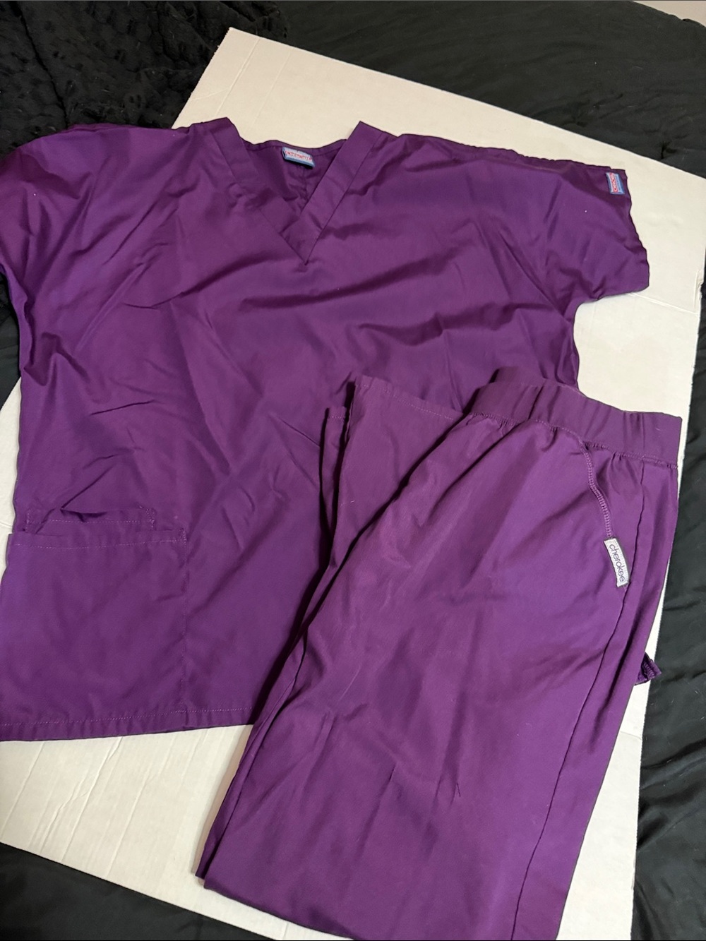 Women's V-Neck Scrub Set - Deep Purple Top & Drawstring Pants